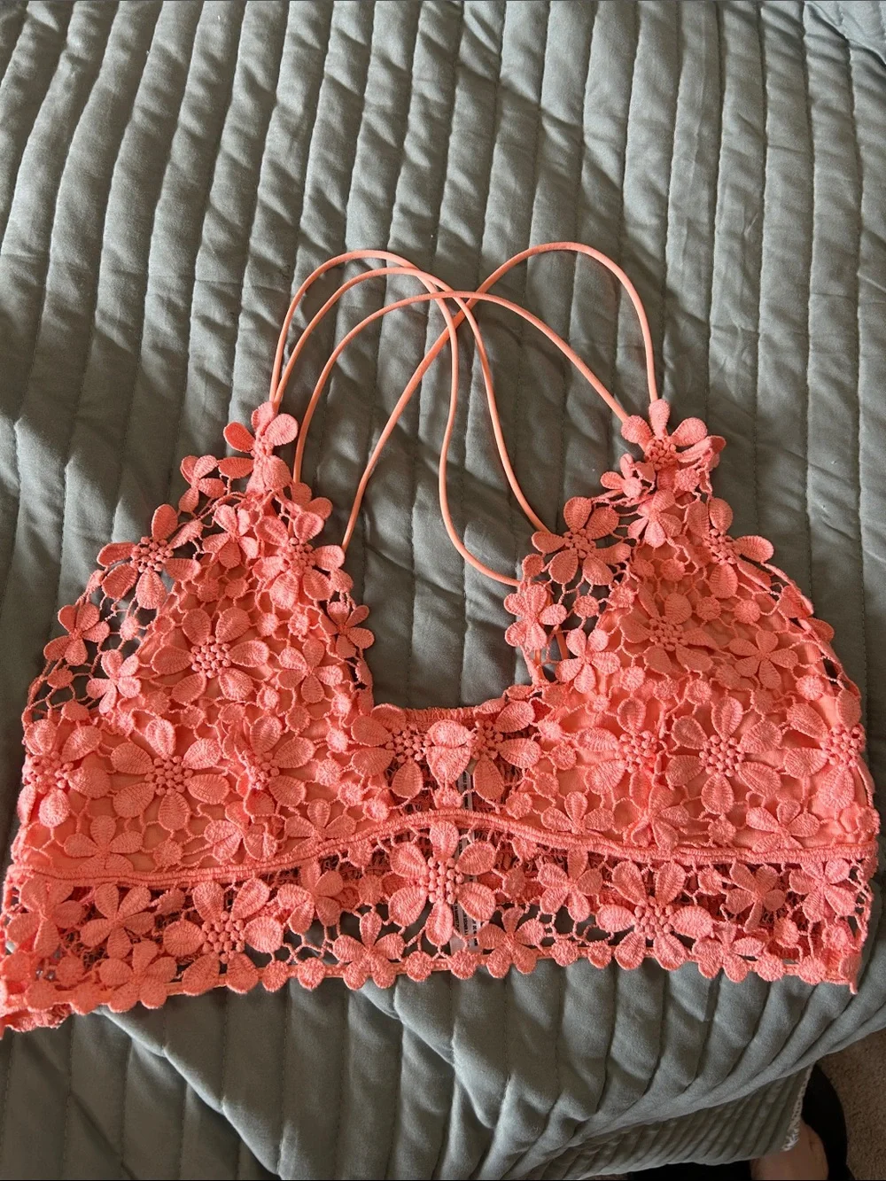 FP Intimately Crochet Floral Bralette in Coral Pink